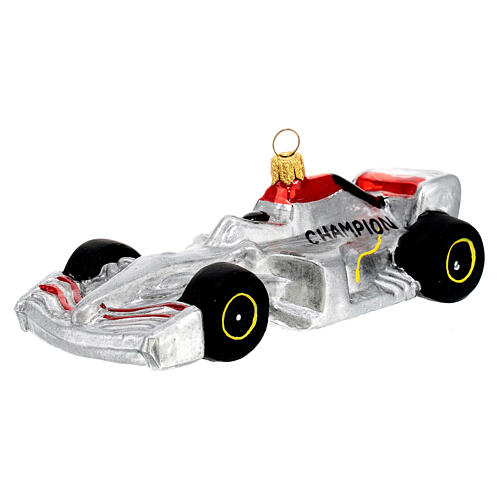 Grand Prix silver car, blown glass Christmas ornaments 3