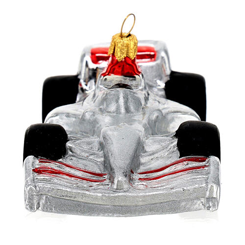 Grand Prix silver car, blown glass Christmas ornaments 4