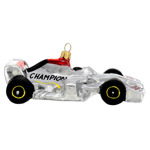 Grand Prix silver car, blown glass Christmas ornaments 6