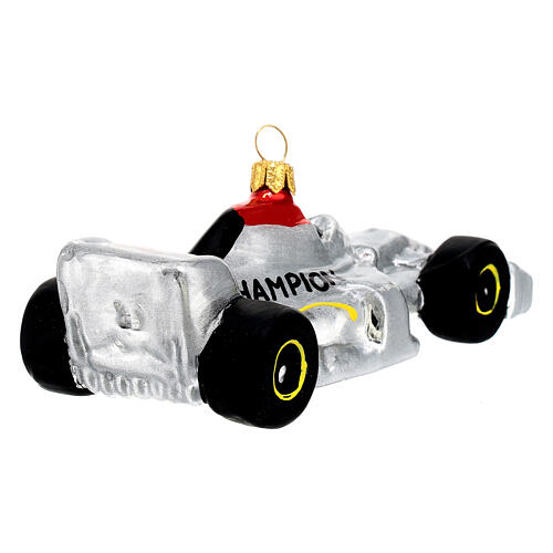 Grand Prix silver car, blown glass Christmas ornaments 7