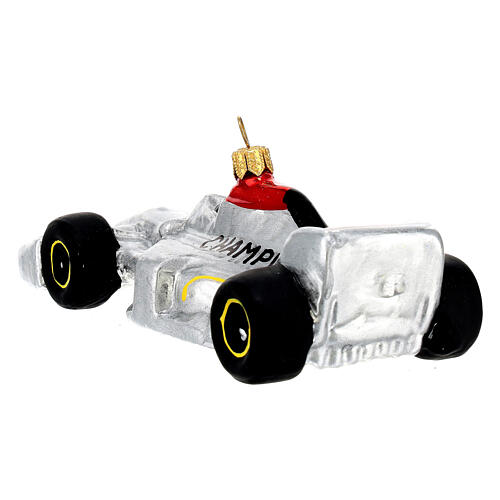 Grand Prix silver car, blown glass Christmas ornaments 8