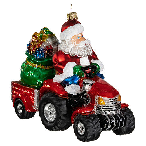 Weihnachtsmann auf Traktor, Weihnachtsbaumschmuck aus mundgeblasenem Glas 3