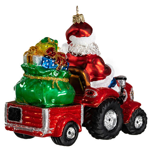 Weihnachtsmann auf Traktor, Weihnachtsbaumschmuck aus mundgeblasenem Glas 5