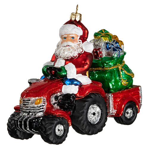 Santa on a tractor, original Christmas tree decoration, blown glass 1