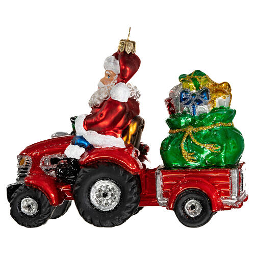 Santa on a tractor, original Christmas tree decoration, blown glass 4