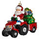 Santa on a tractor, original Christmas tree decoration, blown glass s1