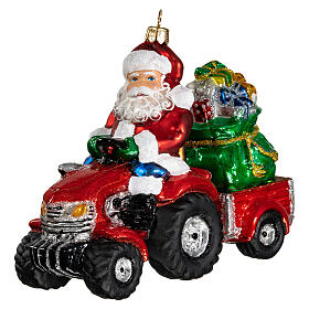 Père Noël sur tracteur décoration en verre soufflé sapin de Noël