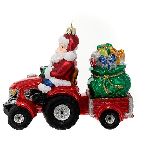 Babbo Natale su trattore regali decorazioni albero Natale vetro soffiato 1
