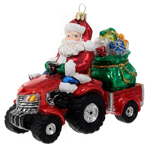 Babbo Natale su trattore regali decorazioni albero Natale vetro soffiato 3