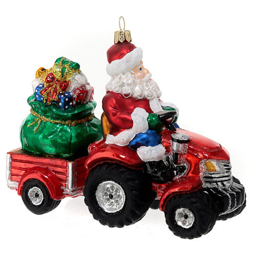 Babbo Natale su trattore regali decorazioni albero Natale vetro soffiato 4