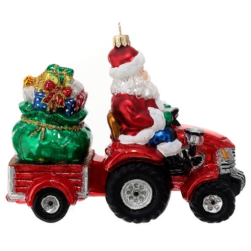 Babbo Natale su trattore regali decorazioni albero Natale vetro soffiato 6
