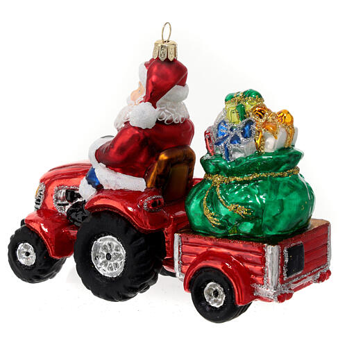 Babbo Natale su trattore regali decorazioni albero Natale vetro soffiato 7