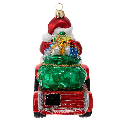 Babbo Natale su trattore regali decorazioni albero Natale vetro soffiato 8