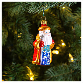 Grandfather Frost with gift sack blown glass Christmas tree decoration