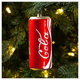Cola Can Christmas tree ornament in blown glass