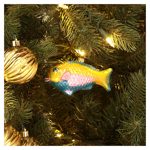 Peixe-papagaio enfeite vidro soprado para árvore de Natal 2