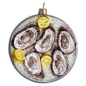 Plate of oysters, original Christmas tree decoration, blown glass