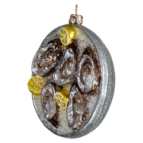 Plate of oysters, original Christmas tree decoration, blown glass 3