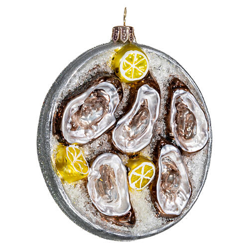 Prato de ostras com gelo enfeite vidro soprado para árvore de Natal 4