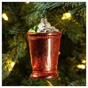 Cocktail Mint Julep enfeite vidro soprado para árvore de Natal