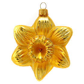 Yellow Daffodil flower blown glass Christmas tree decoration