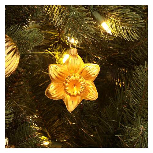 Yellow Daffodil flower blown glass Christmas tree decoration 2