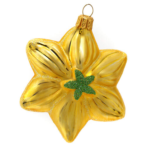 Yellow Daffodil flower blown glass Christmas tree decoration 5