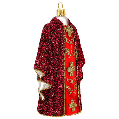 Red priest chasuble, blown glass Christmas ornaments 4