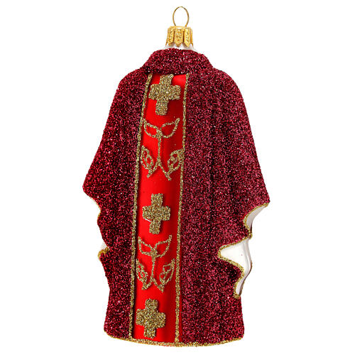 Red priest chasuble, blown glass Christmas ornaments 5