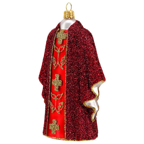 Red priest chasuble with Christmas tree decoration in blown glass 3