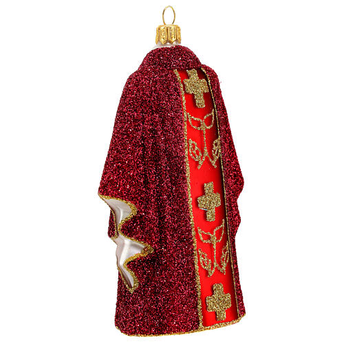 Red priest chasuble with Christmas tree decoration in blown glass 6