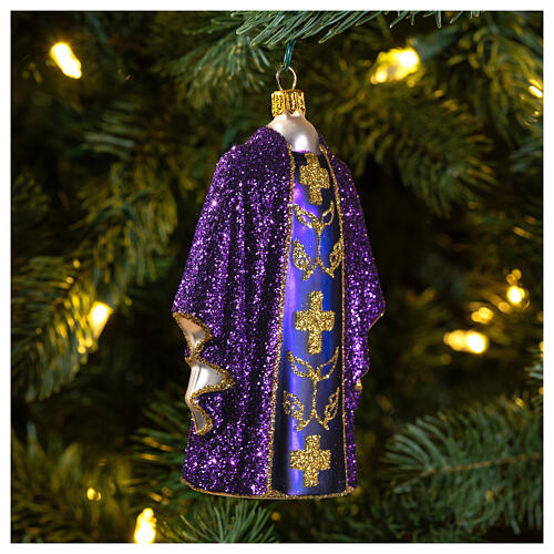 Purple priest chasuble, blown glass Christmas ornaments 2