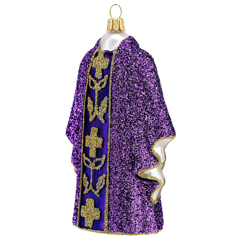 Chasuble prêtre violette décoration pour sapin Noël en verre soufflé 3