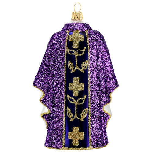 Chasuble prêtre violette décoration pour sapin Noël en verre soufflé 6