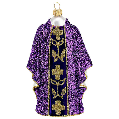 Purple priest chasuble, Christmas tree decoration in blown glass 1