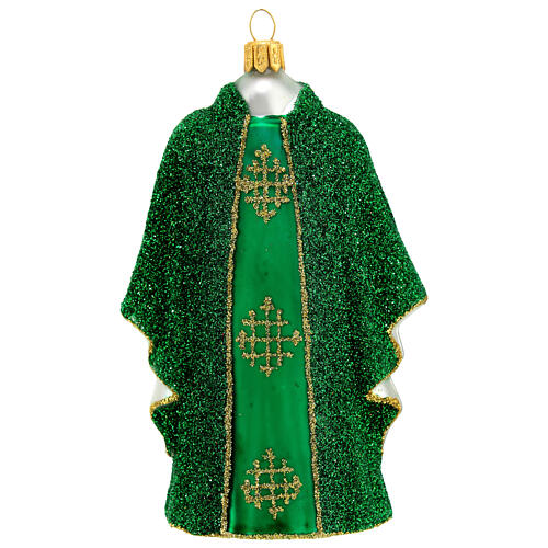 Green priest chasuble, blown glass Christmas ornaments 1