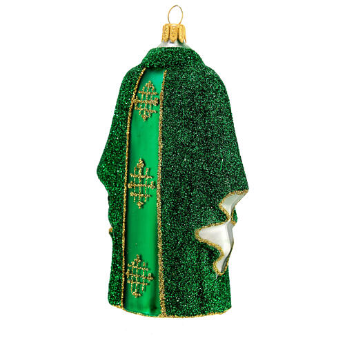 Green priest chasuble, blown glass Christmas ornaments 6