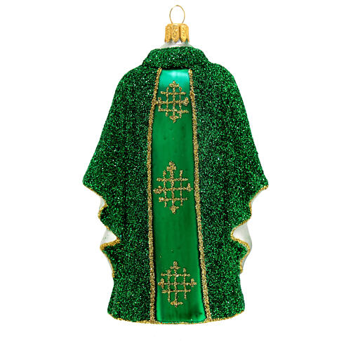 Green priest chasuble, blown glass Christmas ornaments 7