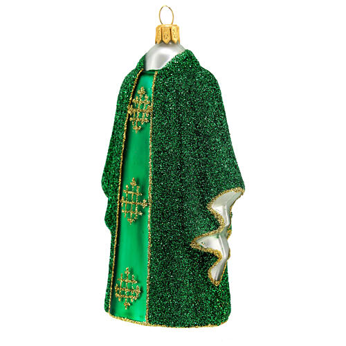 Green priest chasuble with Christmas tree decoration in blown glass 3