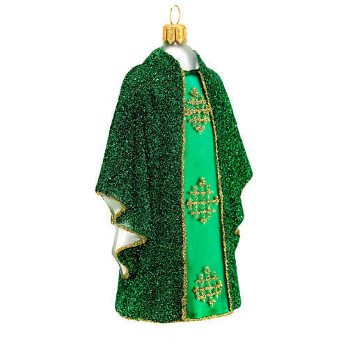 Green priest chasuble with Christmas tree decoration in blown glass 4