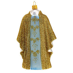 Golden priest chasuble, blown glass Christmas ornaments