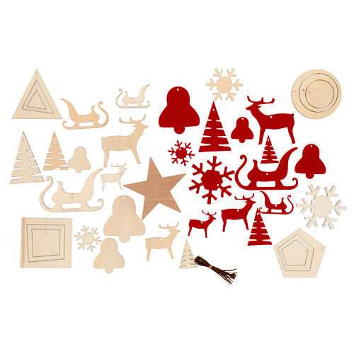Ornaments and topper for Slim SPIRA Christmas tree, wood and felt, set of 156 1