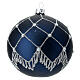 Blue Christmas ball with silver lines, blown glass and glitter, 100 mm s1