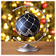 Blue Christmas ball with silver lines, blown glass and glitter, 100 mm s2