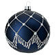 Blue Christmas ball with silver lines, blown glass and glitter, 100 mm s3