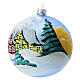 Light blue Christmas ball with snowy landscape, blown glass, 100 mm s1