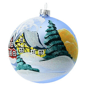 Blue Christmas ball ornament in glass with snowy landscape 100mm