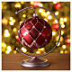 Red Christmas ball with silver lines, blown glass and glitter, 100 mm s2