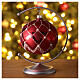 Boule de Noël verre soufflé rouge motif argenté et perles 100 mm s2