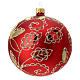 Matte red Christmas ball with golden floral pattern, blown glass and glitter, 80 mm s3